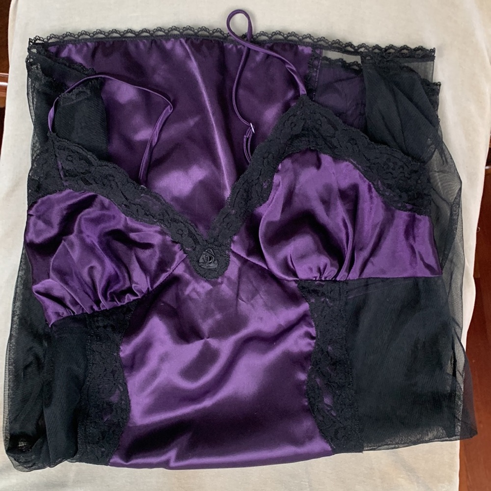 Fredericks of Hollywood lingerie neglige night gown peek a boo mesh slip dress